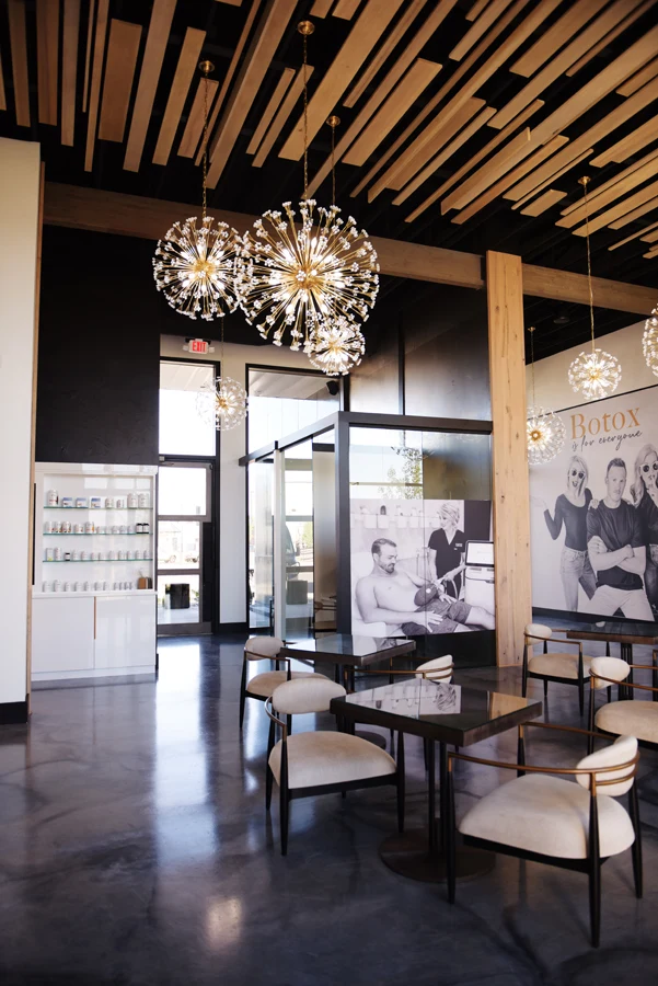 Central Wellness lounge and sculptural pendant lighting