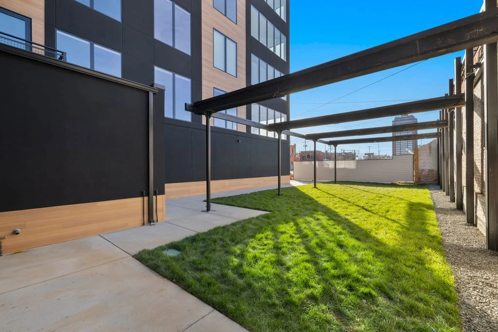 Shared landscaped courtyard at Old Town Flats
